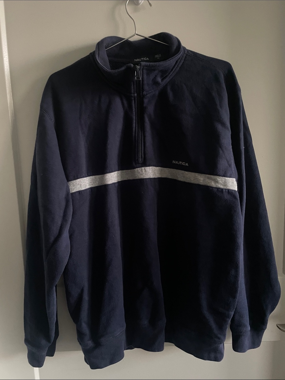 Nautica Men's Navy Half-Zip Sweater with Silver Stripe